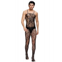 Men's Bodystocking, Floral mesh, ONE SIZE, BLACK